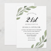 Waterverf Leaf Womans mannen 21st Birthday Invite Kaart (Voorkant / Achterkant)
