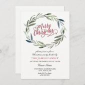 Waterverf Leaf Wreate Kerstparty Uitnodiging (Voorkant / Achterkant)