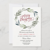 Waterverf Leaf Wreate Kerstparty Uitnodiging (Voorkant)