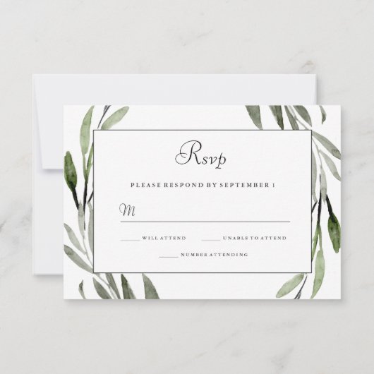 Waterverf Leaf Wreath Border Wedding RSVP (Achterkant)