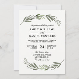 Waterverf Leaf Wreath Elegant Wedding Invite Kaart