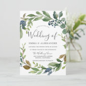 Waterverf Leaf Wreath Modern Fall Wedding Kaart (Staand voorkant)