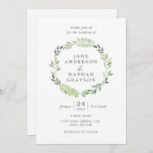 Waterverf Leaf Wreath Wedding Invitation Kaart (Voorkant / Achterkant)