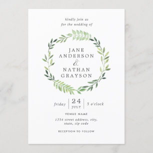 Waterverf Leaf Wreath Wedding Invitation Kaart