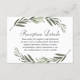 Waterverf leaf Wreath Wedding Reception details Informatiekaartje