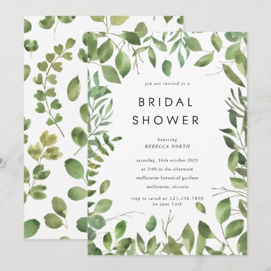 Waterverf Leafy Border Lijst Vrijgezellenfeest Kaart (Voorkant / Achterkant)