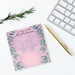 Waterverf Leafy Branches op roze een opmerking van Notitieblok<br><div class="desc">Uniek gepersonaliseerd ontwerp van het notitieblok met waterverf verfde groene bladtakken op een roze achtergrond. De tekst kan volledig worden bewerkt. Gebruik de Persoonlijke optie om veranderingen aan te brengen. Gebruik het Edit ontwerphulpmiddel om meer aanpassingen,  zoals het veranderen van de doopvont,  de doopvontkleur,  of de tekstregeling te maken.</div>