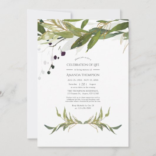Waterverf Leafy Greenery Celebration of Life Kaart (Voorkant)