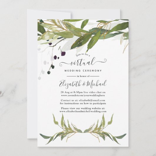 Waterverf Leafy Greenery Online Virtual Wedding Kaart (Voorkant)