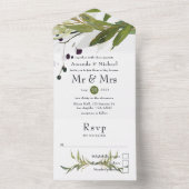 Waterverf Leafy Greenery Wedding All In One Uitnodiging (Binnen)