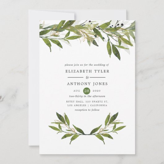 Waterverf Leafy Greenery Wedding Kaart (Voorkant)