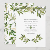 Waterverf Leafy Greenery Wedding Kaart (Voorkant / Achterkant)