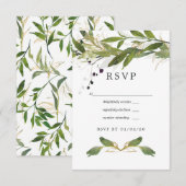Waterverf Leafy Greenery Wedding RSVP Kaartje (Voorkant / Achterkant)