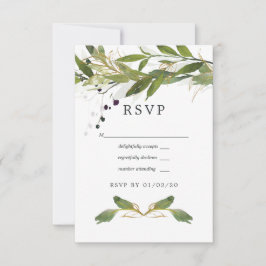 Waterverf Leafy Greenery Wedding RSVP Kaartje