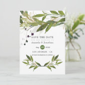 Waterverf Leafy Greenery Wedding Save The Date (Staand voorkant)