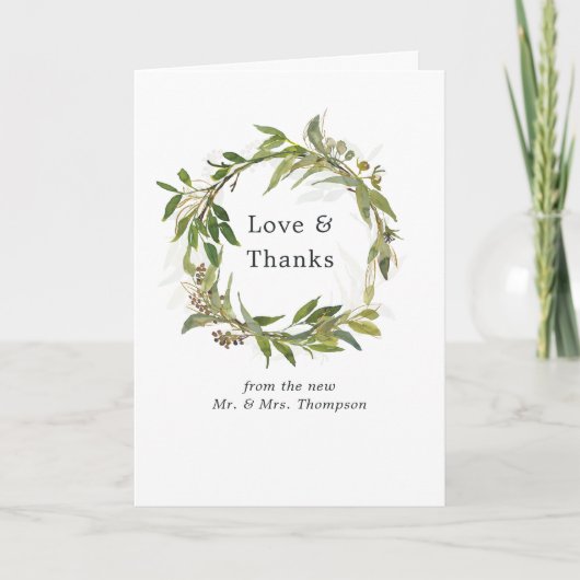 Waterverf Leafy Greenery Wreath Wedding Foto Bedankkaart (Voorkant)