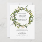 Waterverf Leafy Greenery Wreath Wedding Kaart (Voorkant)