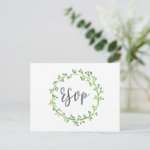 Waterverf Leafy Wreath Wedding RSVP Briefkaart (Staand voorkant)