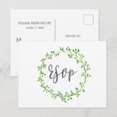 Waterverf Leafy Wreath Wedding RSVP Briefkaart (Voorkant / Achterkant)