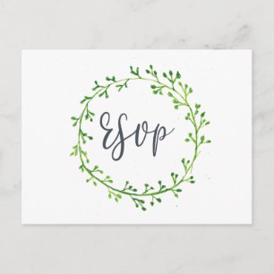 Waterverf Leafy Wreath Wedding RSVP Briefkaart