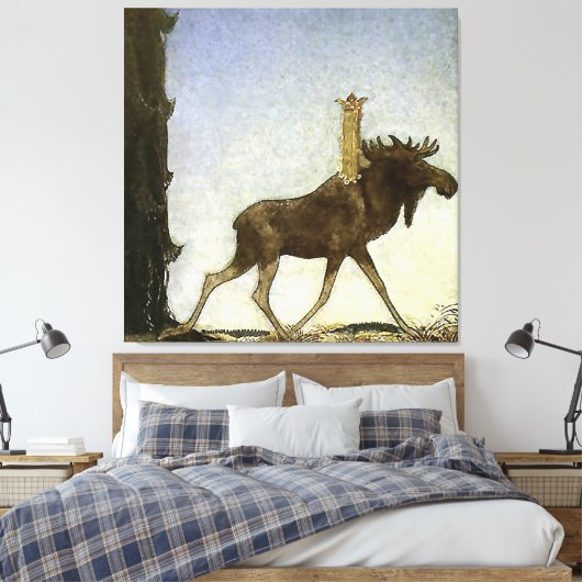 waterverf "Leap the Elk" van John Bauer Canvas Afdruk (Insitu (Slaapkamer))