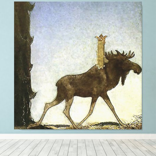 waterverf "Leap the Elk" van John Bauer Canvas Afdruk (Insitu (Houten vloer))