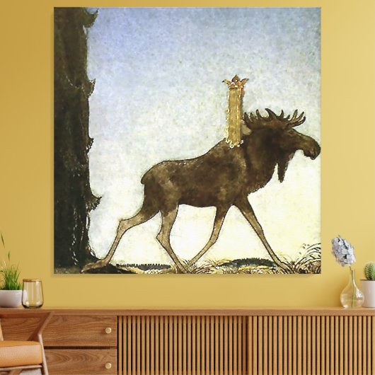 waterverf "Leap the Elk" van John Bauer Canvas Afdruk (Insitu (Woonkamer))