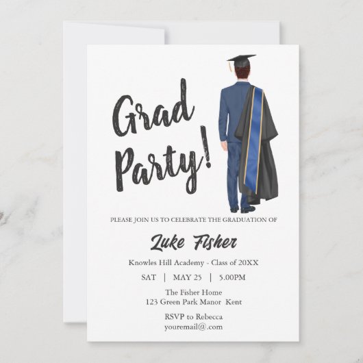 Waterverf Leavers Afstuderen Gown & Pet Kaart (Voorkant)