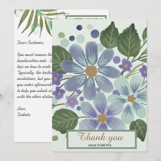 Waterverf Leaves 03 Vrijgezellenfeest bedankpas Save The Date (Voorkant / Achterkant)