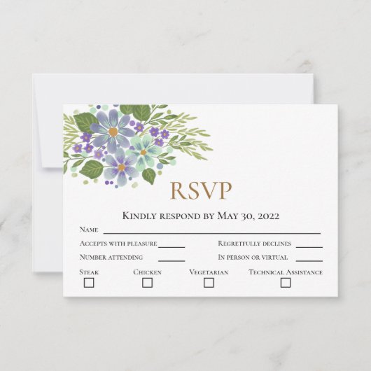 Waterverf Leaves 04b Bruiloft RSVP met Foto (Voorkant)