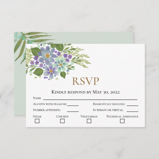 Waterverf Leaves 04b Bruiloft RSVP met Foto (Voorkant / Achterkant)