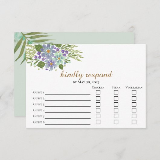 Waterverf Leaves 04c Maaltijdkeuze Respons Kaart (Voorkant / Achterkant)