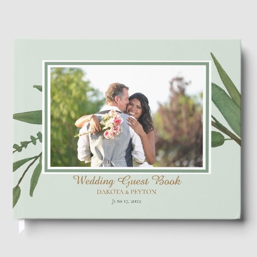 Waterverf Leaves 07b Bruiloft Gastenboek (Voorkant)