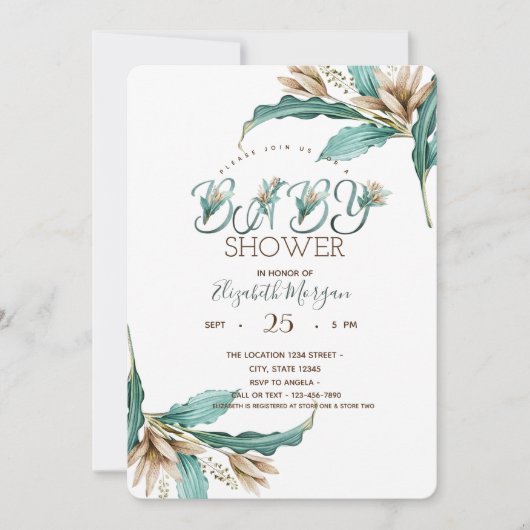 Waterverf Leaves Boho Baby shower Kaart (Voorkant)