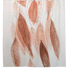 Waterverf Leaves Brown Terracotta Beige Blush Douchegordijn