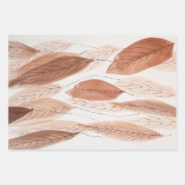 Waterverf Leaves Brown Terracotta Beige Blush Inpakpapier Vel