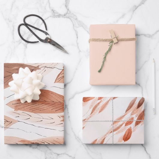 Waterverf Leaves Brown Terracotta Beige Blush Inpakpapier Vel (Voorkant)