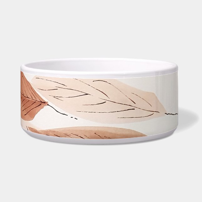 Waterverf Leaves Brown Terracotta Beige Blush Voerbakje (Rechts)