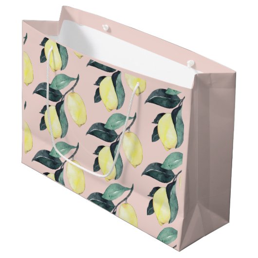 Waterverf leemons en gele naadloze patronen groot cadeauzakje (Voorkant Gekanteld)