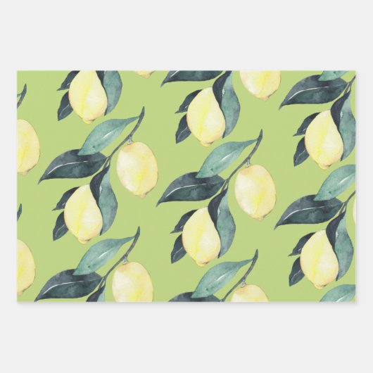 Waterverf leemons en gele naadloze patronen inpakpapier vel (Voorkant 2)