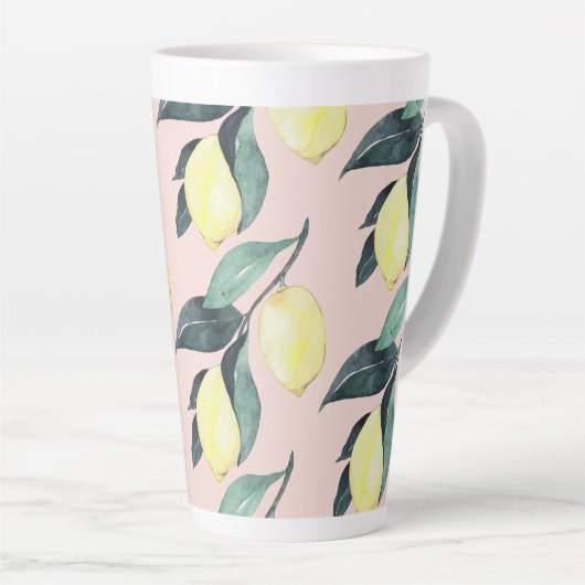 Waterverf leemons en gele naadloze patronen latte mok (Rechterhoek)