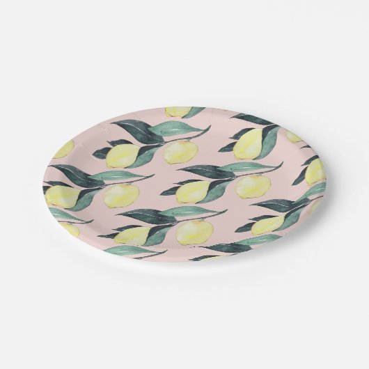 Waterverf leemons en gele naadloze patronen papieren bordje (Gekanteld)