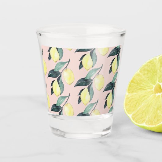 Waterverf leemons en gele naadloze patronen shot glas (Voorkant)