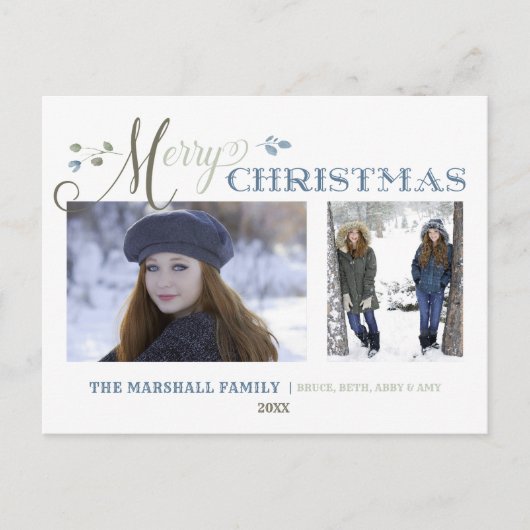 Waterverf leest | 2 Foto | Vrolijk kerstfeest Feestdagenkaart (Voorkant)