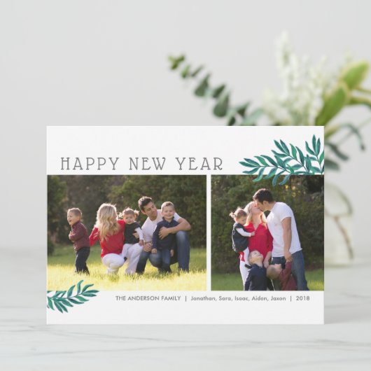 Waterverf leest | Happy New Year Two-foto Feestdagenkaart (Staand voorkant)