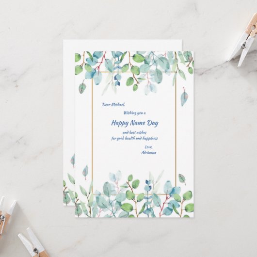 Waterverf leest in blauwe en groene dagkaart kaart (Voorkant / Achterkant in situ)