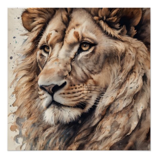 Waterverf Leeuw 6 Perfect Poster (Voorkant)