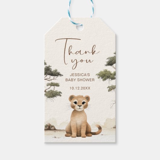 Waterverf Leeuw Baby shower Dank u Cadeau Label Cadeaulabel (Voorkant)
