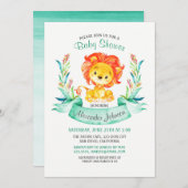 Waterverf Leeuw Baby shower Invitation Kaart (Voorkant / Achterkant)