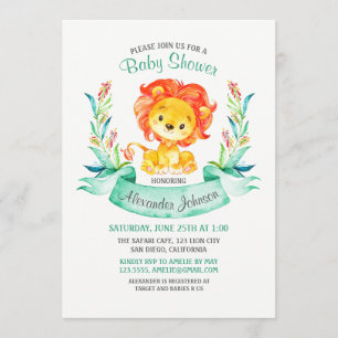 Waterverf Leeuw Baby shower Invitation Kaart
